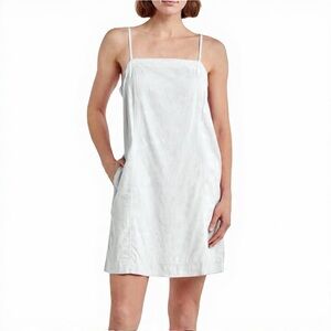Madewell White Linen Blend Mini Dress Goldie Spaghetti Strap Pockets Size 14